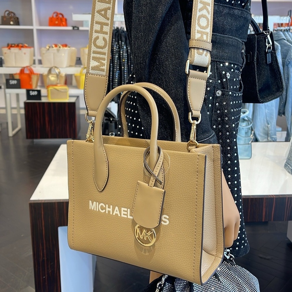 Michael Kors Mirella Small Pebbled Leather Shopper Top Zip Crossbody XBODY Tote - Picture 3 of 16